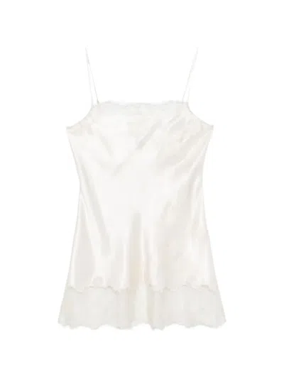 Carine Gilson Lace-detail Silk Slip Dress In White
