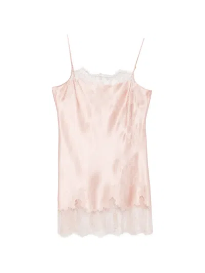 Carine Gilson Lace-detail Silk Slip In Pink