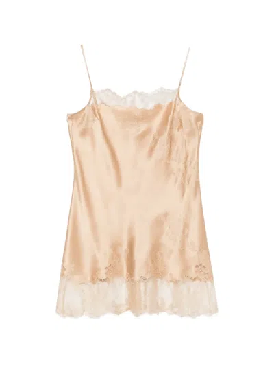Carine Gilson Lace-detail Sleeveless Slip In Brown