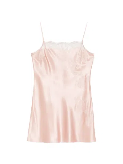 Carine Gilson Lace-detail Straight-neckline Silk Slip In Pink