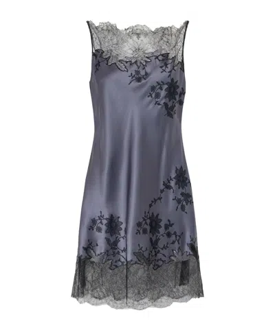 Carine Gilson Lace-embroidered Silk-satin Mini Dress In Gray