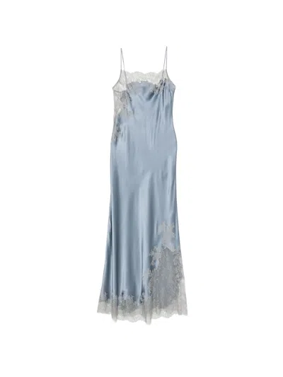 Carine Gilson Lace-panel Slip Dress In Blue