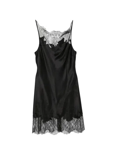 Carine Gilson Lace-trim Cowl-neck Mini Dress In Black