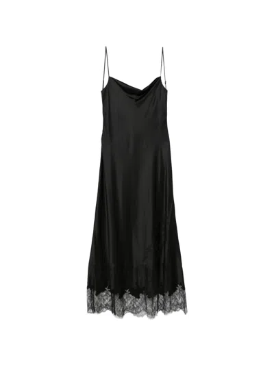 Carine Gilson Lace-trim Cowl-neck Nightdress In Black