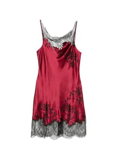 Carine Gilson Lace-trim Cowl-neck Slip Dress In Red