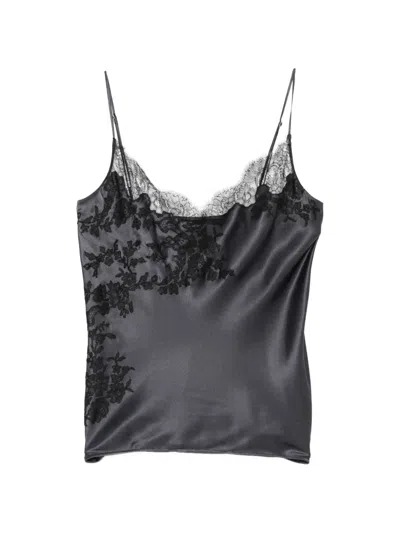 Carine Gilson Lace-trim Satin Camisole In Blue