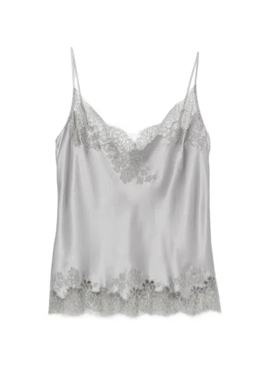 Carine Gilson Lace-trim Satin Camisole In Gray