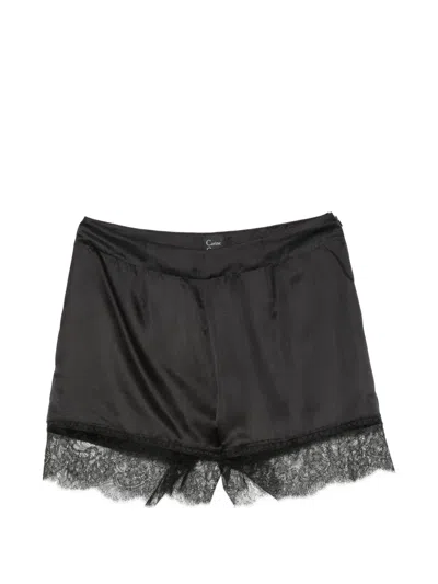 Carine Gilson Lace-trim Satin Shorts In Black