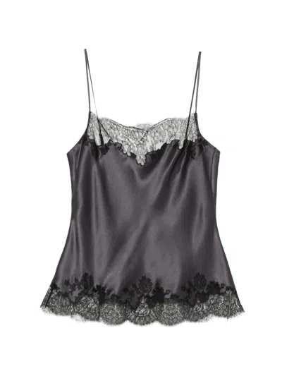 Carine Gilson Lace-trim Silk Camisole In Blue