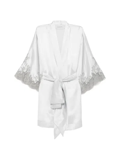 Carine Gilson Lace-trim Silk Dressing Gown In Multi