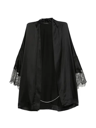Carine Gilson Lace-trim Silk Kimono In Black