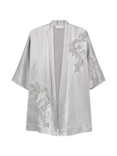 Carine Gilson Lace-trim Silk Kimono In Multi