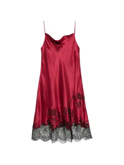 Carine Gilson Lace-trim Silk Midi Dress In Red