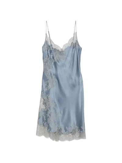 Carine Gilson Lace-trim Silk Nightdress In Blue