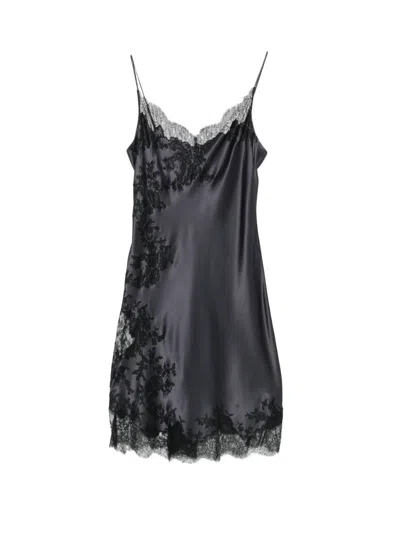 Carine Gilson Lace-trim Silk Nightdress In Blue