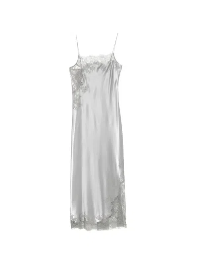 Carine Gilson Lace-trim Silk Nightdress In Gray