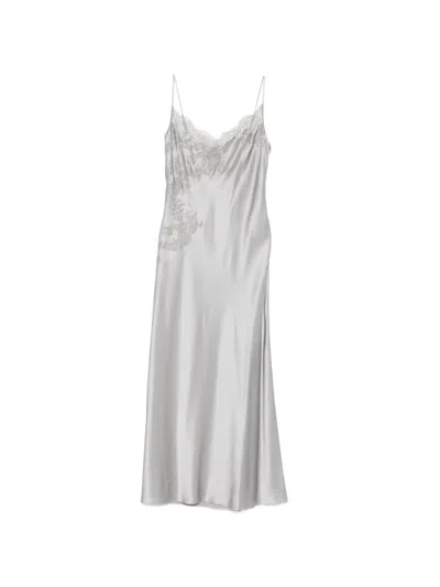 Carine Gilson Lace-trim Silk Nightdress In Gray