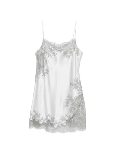 Carine Gilson Lace-trim Silk Nightdress In Gray