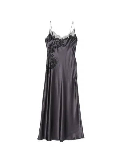 Carine Gilson Lace-trim Silk Nightdress In Gray