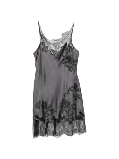 Carine Gilson Lace-trim Silk Nightdress In Gray