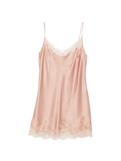 Carine Gilson Lace-trim Silk Nightdress In Pink