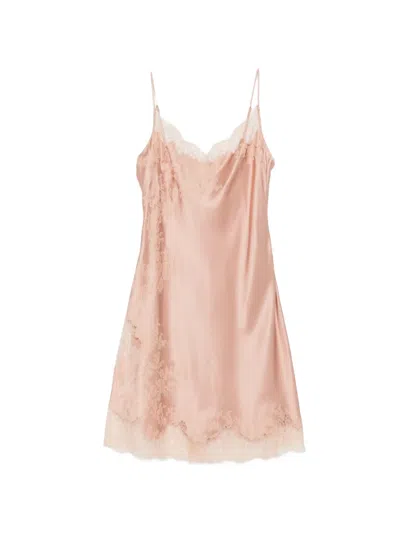 Carine Gilson Lace-trim Silk Nightdress In Pink