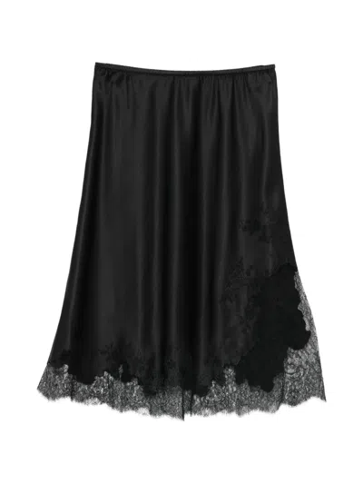 Carine Gilson Lace-trim Silk Skirt In Black