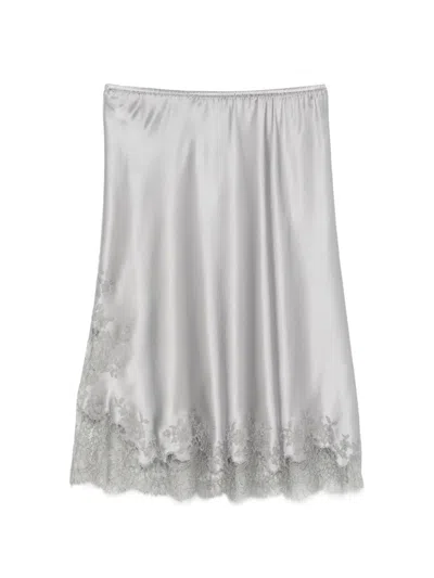 Carine Gilson Lace-trim Silk Skirt In Gray