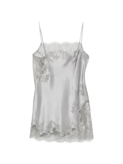 Carine Gilson Lace-trim Silk Slip Blouse In Gray