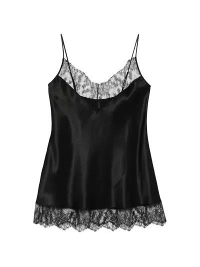 Carine Gilson Lace-trim Silk Slip Dress In Black
