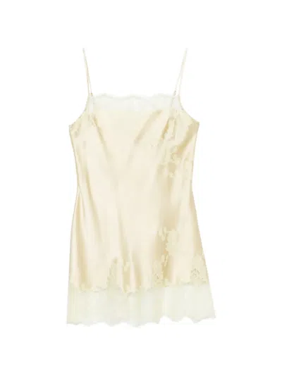 Carine Gilson Lace-trim Silk Slip Dress In Yellow