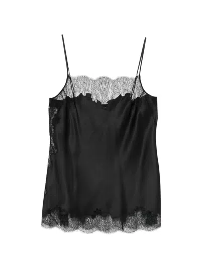 Carine Gilson Lace-trim Silk Top In Black