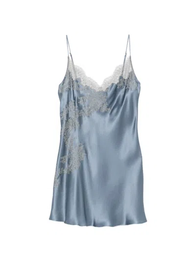 Carine Gilson Lace-trim Slip Dress In Blue