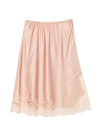 Carine Gilson Lace-trim Slip Skirt In Pink