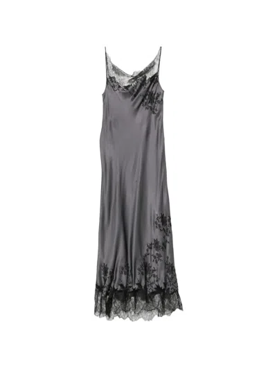 Carine Gilson Lace-trimmed Cowl-neck Dress In Gray