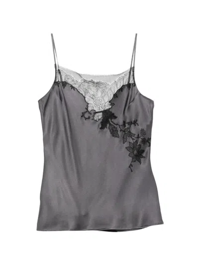 Carine Gilson Lace-trimmed Silk Camisole In Gray