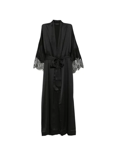 Carine Gilson Lace-trimmed Silk Kimono In Black