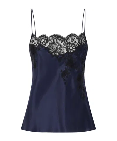 Carine Gilson Lace-trimmed Silk-satin Camisole In Blue