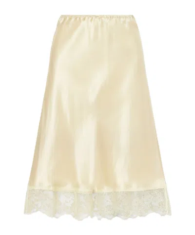Carine Gilson Lace-trimmed Silk-satin Midi Skirt In Neutral