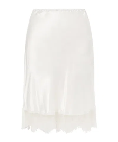 Carine Gilson Lace-trimmed Silk-satin Midi Skirt In White