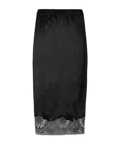 Carine Gilson Lace-trimmed Silk-satin Skirt In Black