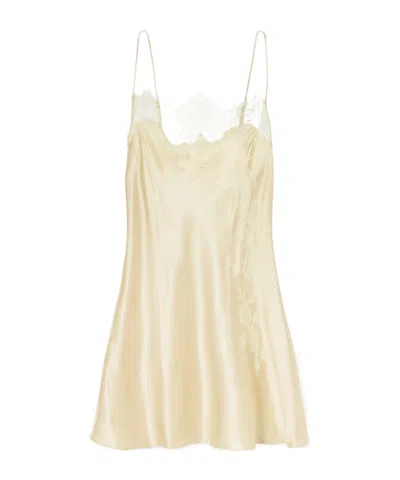 Carine Gilson Lace-trimmed Silk-satin Slip In Neutral