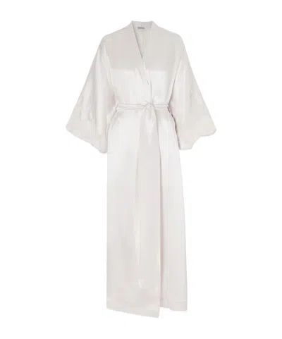 Carine Gilson Paletoned Satin Long Robe In White