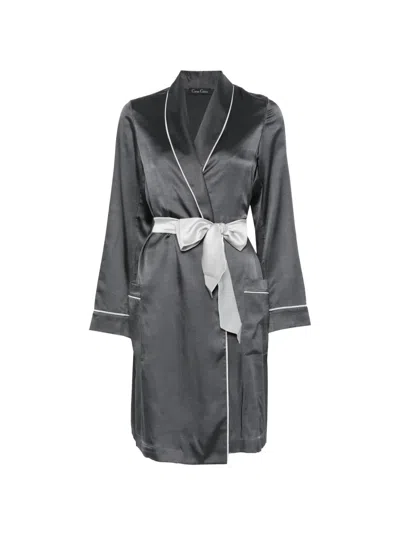 Carine Gilson Piped Silk-blend Robe In Gray