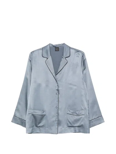 Carine Gilson Piping-detail Silk-blend Pajama Top In Blue