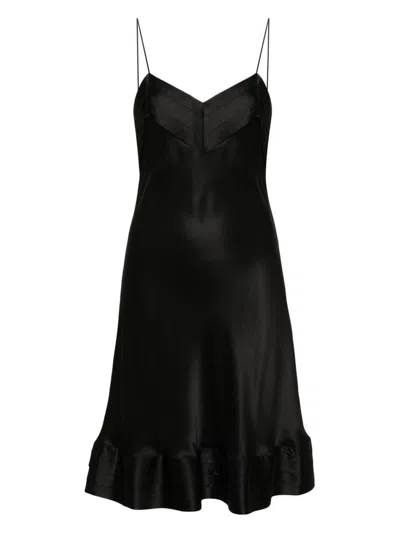Carine Gilson Pleated Silk Slip Dress In 黑色