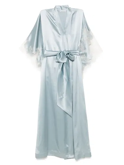 Carine Gilson Satin Silk Long Robe In Blue