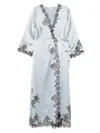 Carine Gilson Satin Silk Wrap Robe In Blue