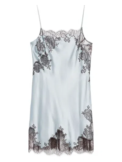Carine Gilson Satin Slip Dress In Blue