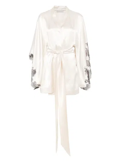 Carine Gilson Short Silk Robe In White